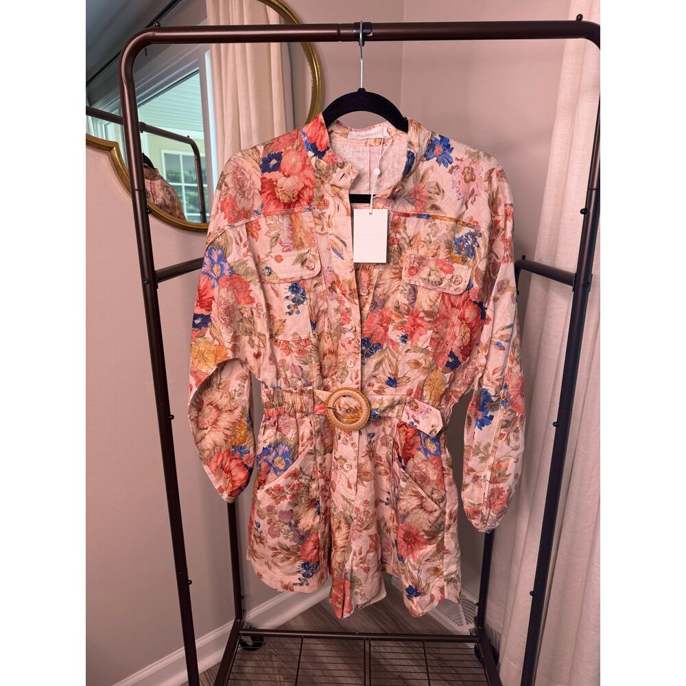 Zimmermann Floral Pink and Cream Short Jumpsuit - Picture 2 of 6